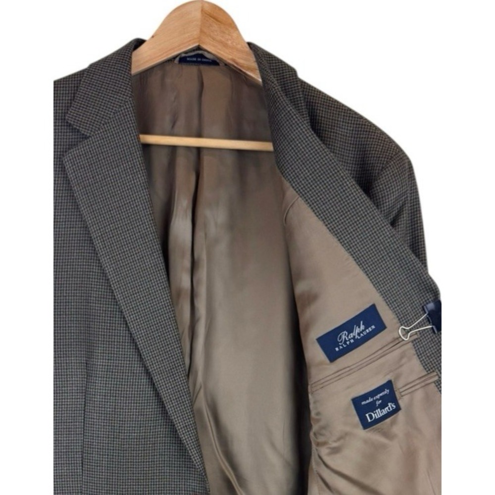 Ralph RALPH LAUREN Blazer Men's 44L Brown Houndstooth Sport Coat Silk Wool‎ MINT